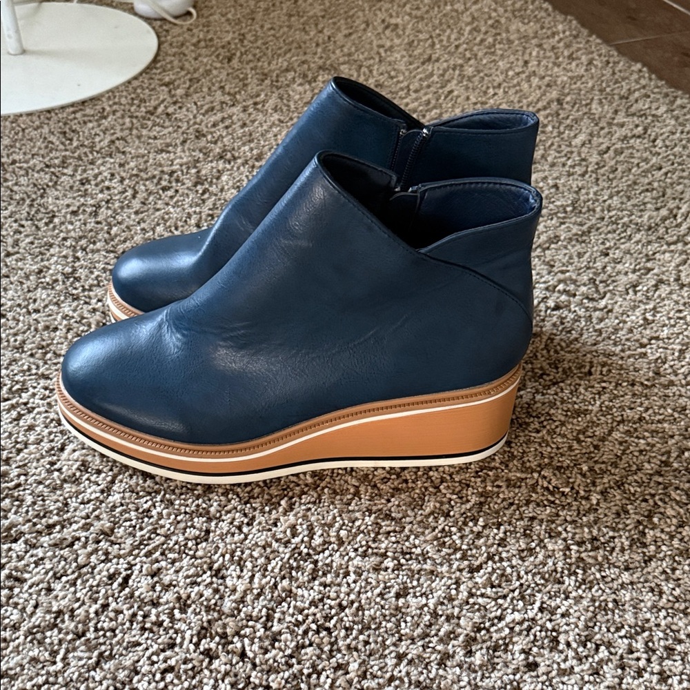 Elegant Navy Wedge Ankle Boots